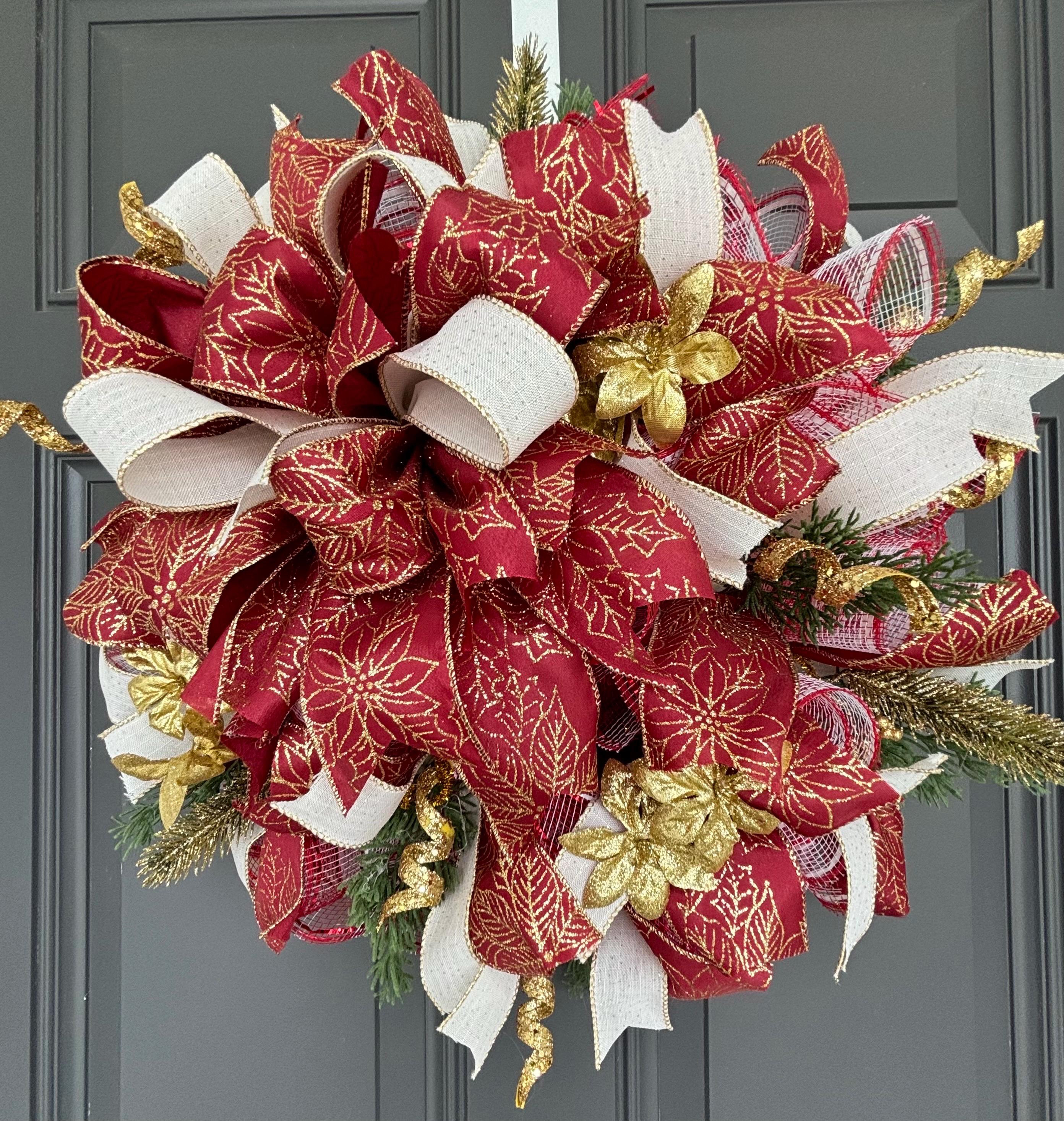 Poinsettia Christmas wreath for front door, camper, apartment or