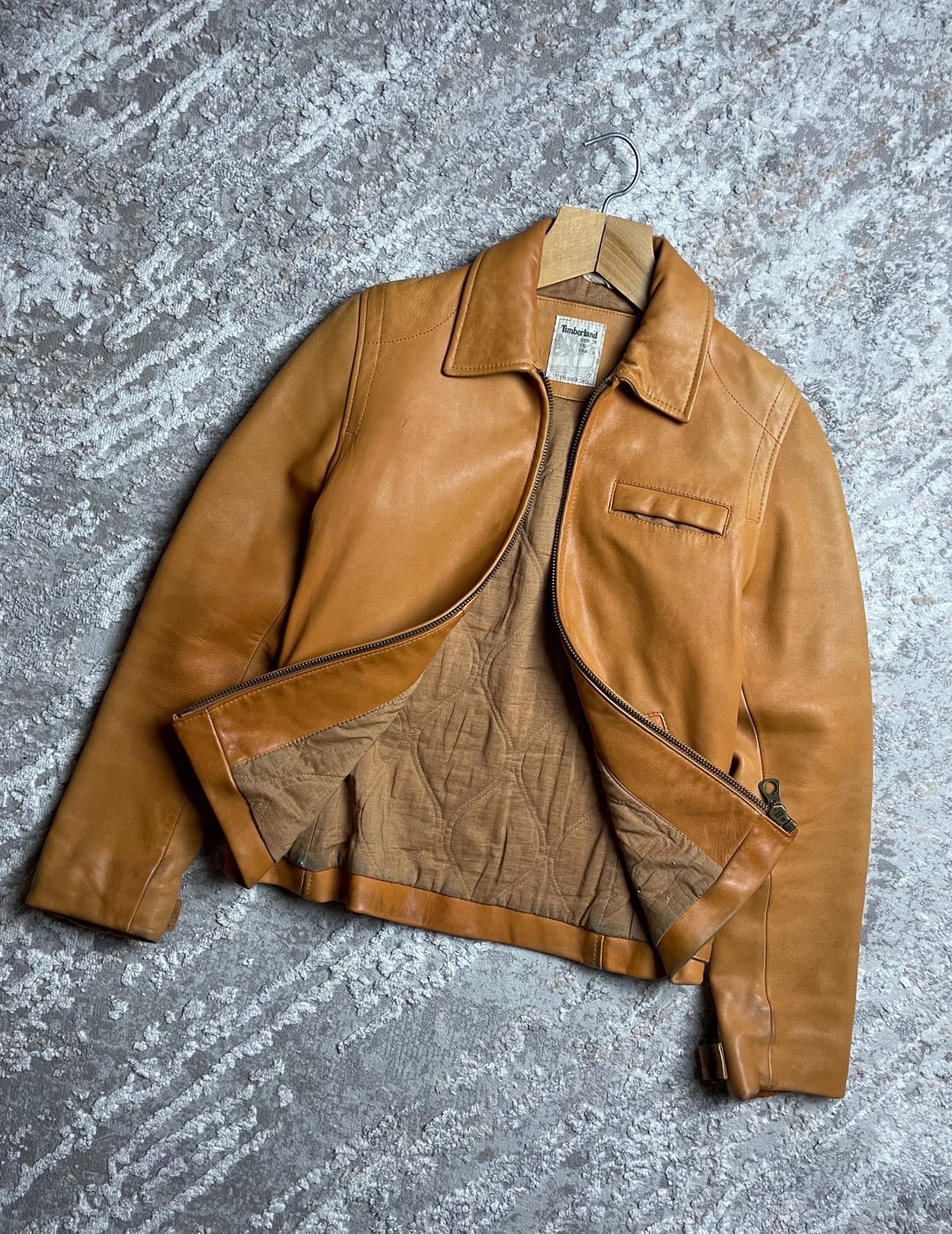 Vintage Timberland Women's Leather Jacket - Size 38 - Tan Brown