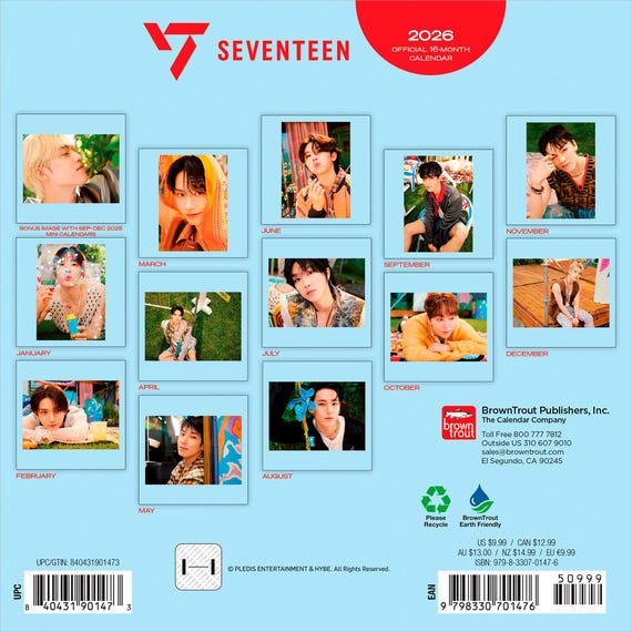 Seventeen OFFICIAL | 2026 7 X 14 Inch (hanging) Monthly Mini Wall