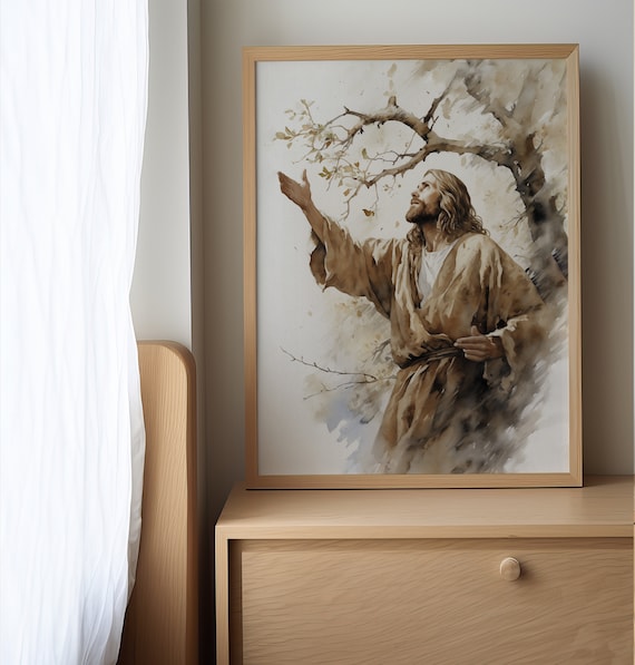 イエスがイチジクの木を枯らす イエスが呪う寓話の絵画 水彩画