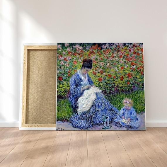 モネ「カミーユと子供」版画：印象派の庭園風景（デジタルダウンロード