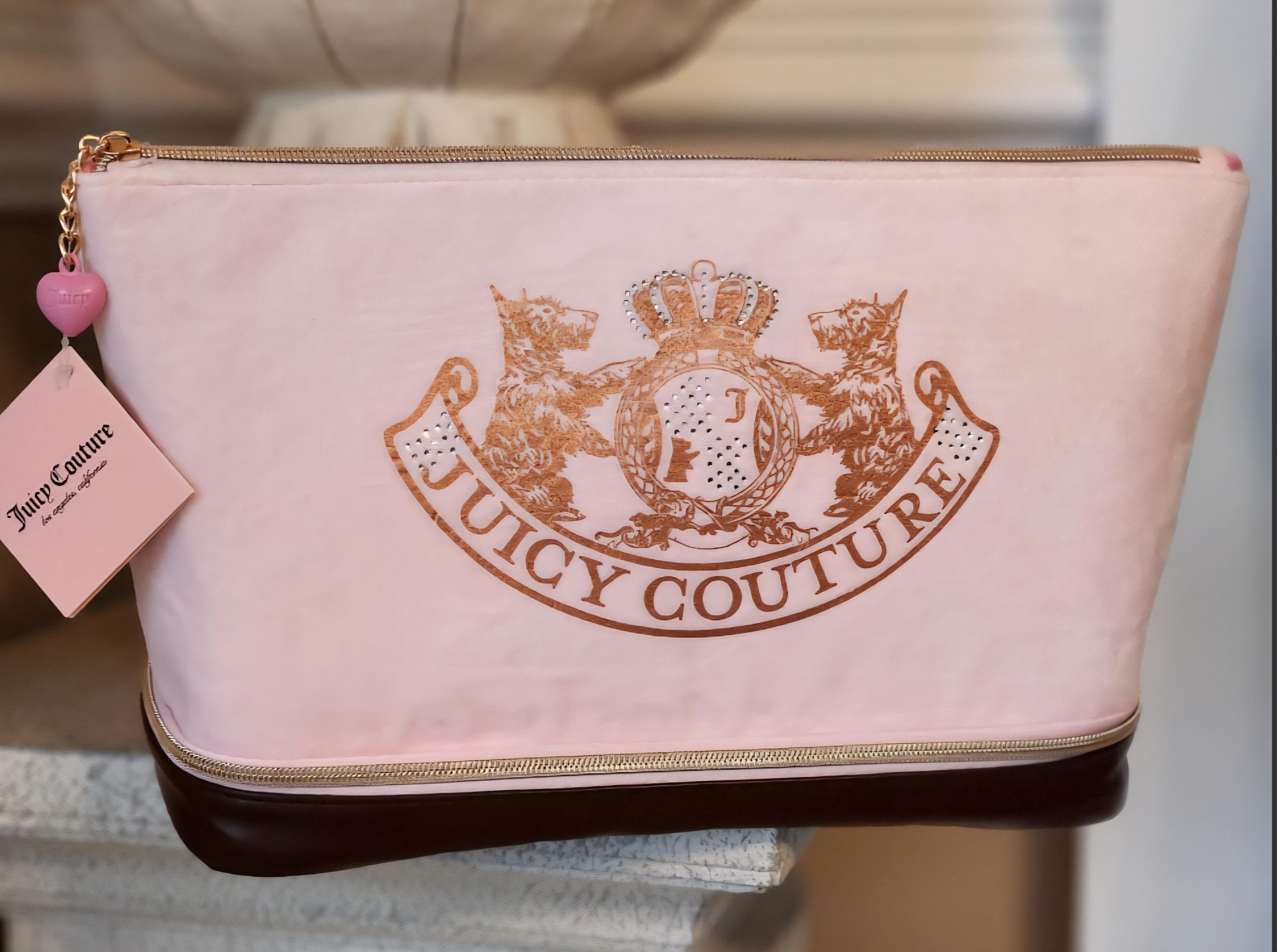 Juicy Couture XL Travel Cosmetic Bag Velvet Ligh Pink and Brown