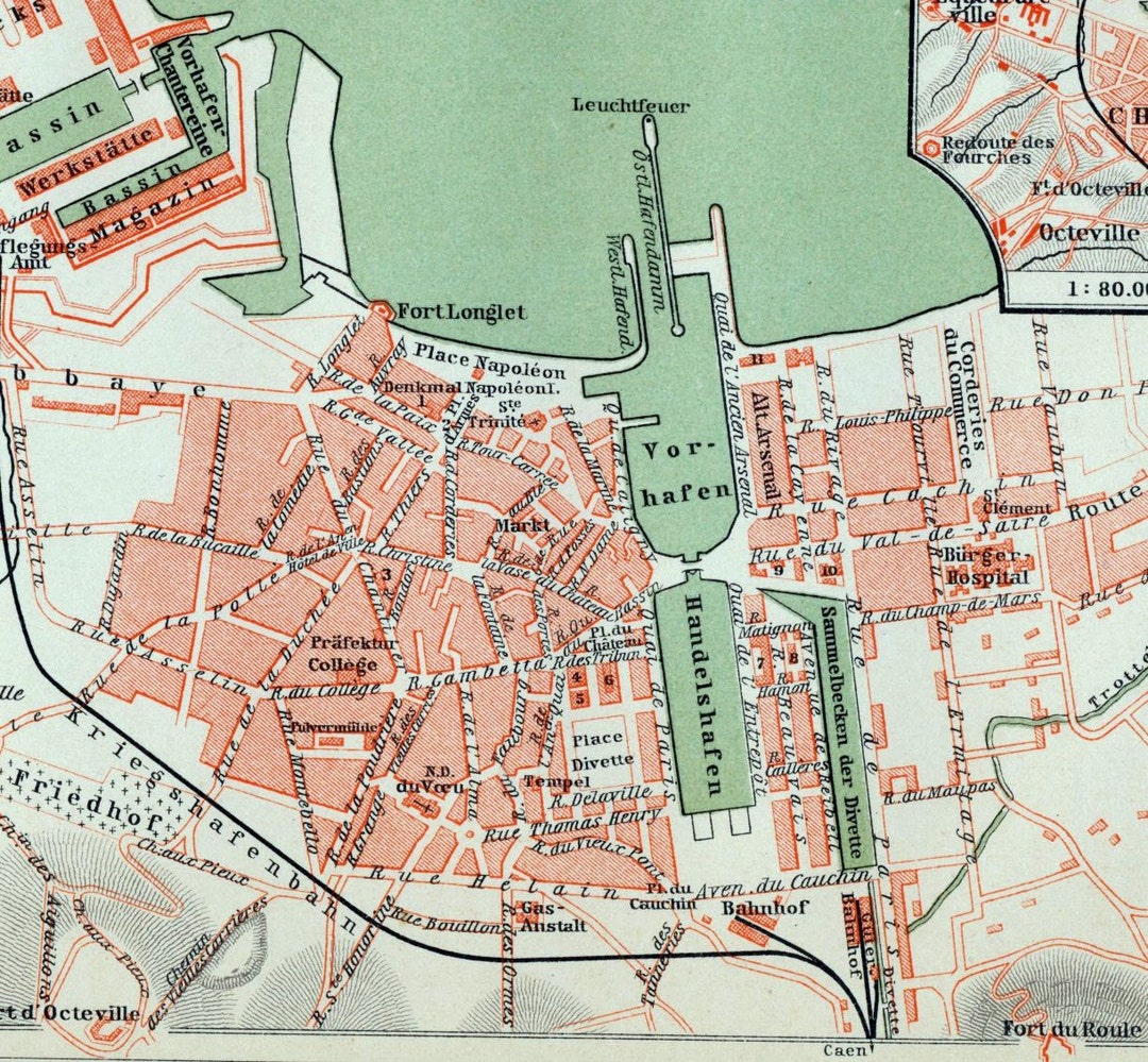 1897 年フランス シェルブールのヴィンテージ地図 - ヴィンテージ