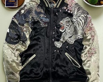 90s Houston Sukajan Japan Souvenir Jacket Dragon Embroidery - Etsy