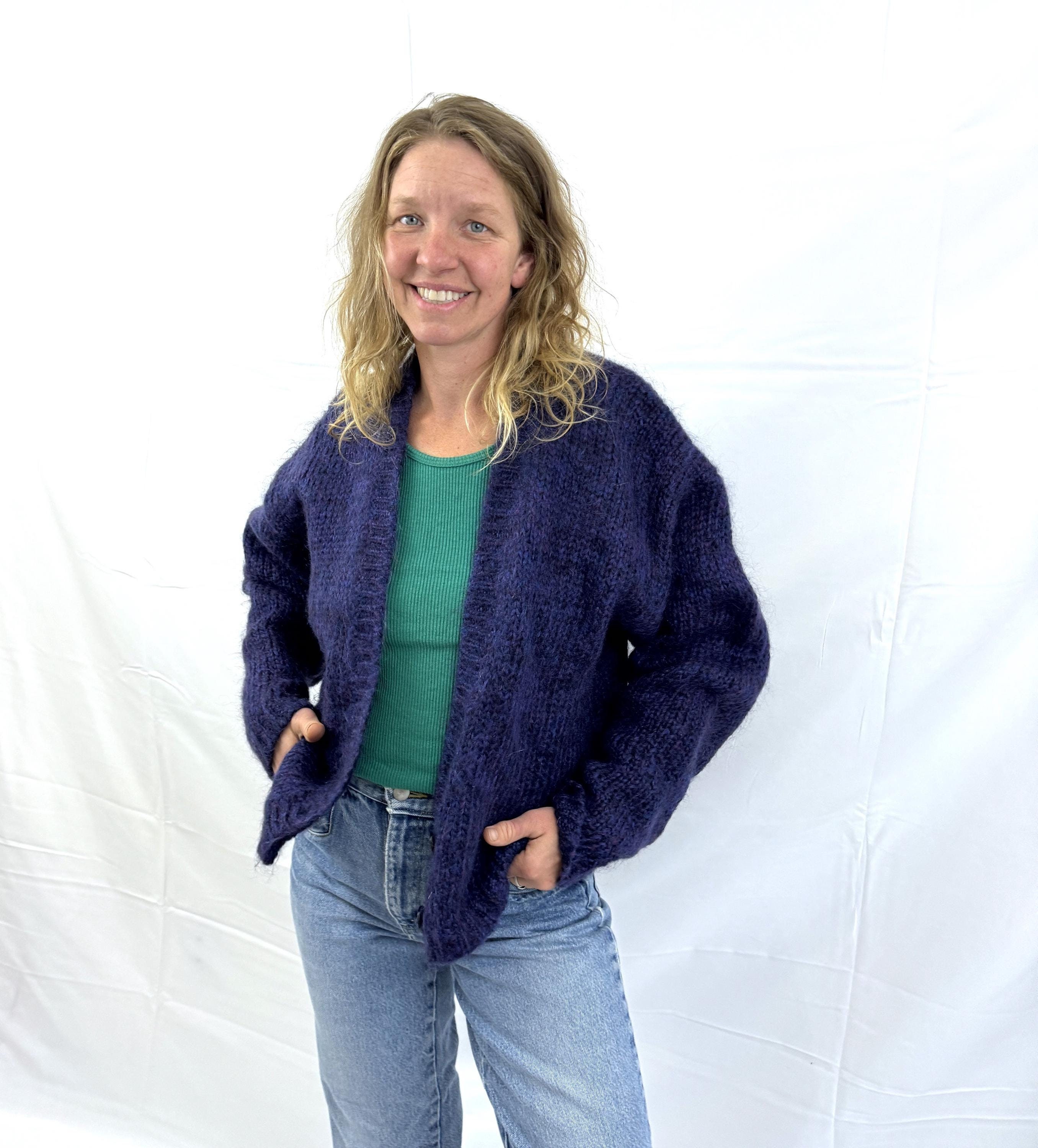 Vintage 90s 1990s Mohair Knit Purple Sweater Cardigan - D.D.