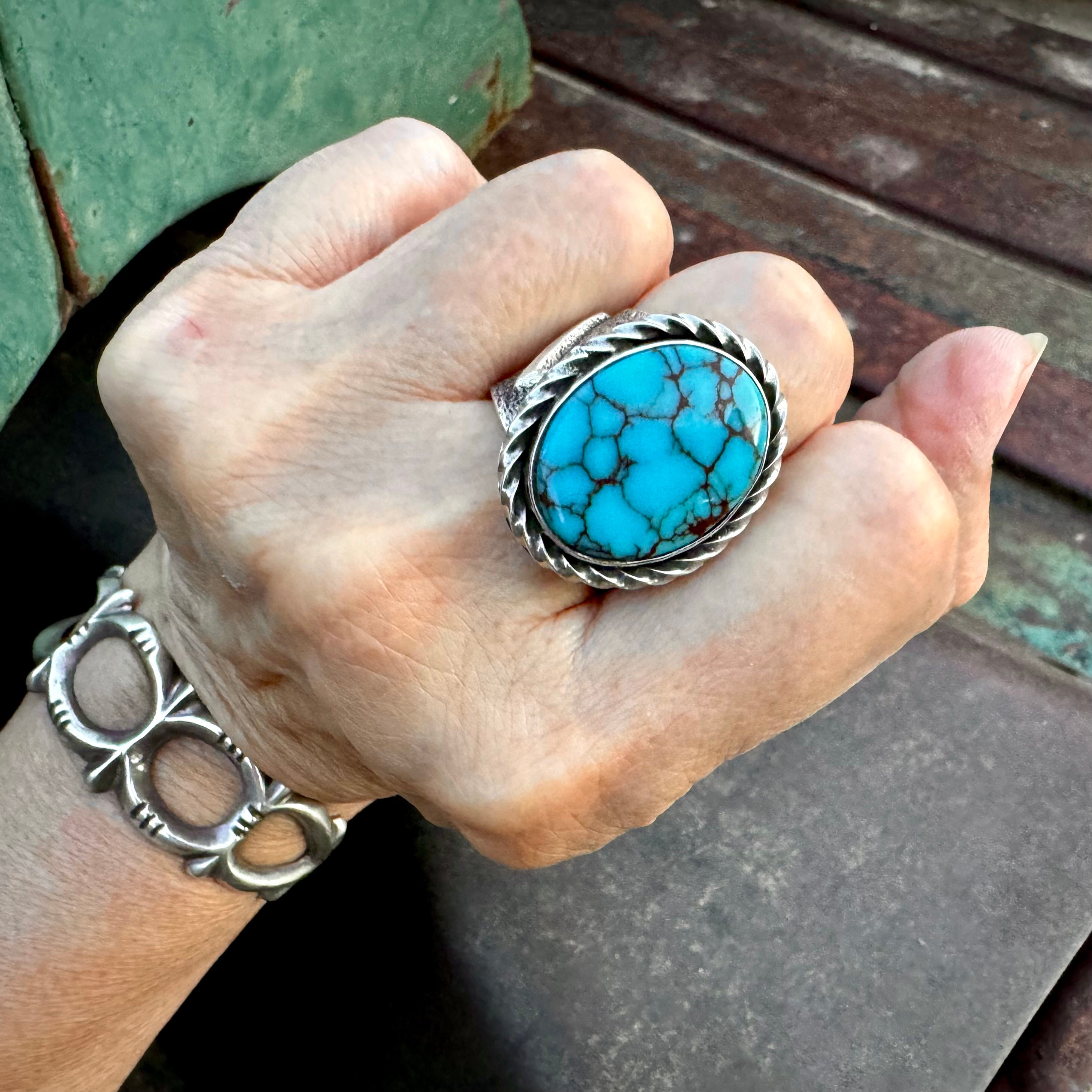 Navajo Kevin Yazzie Egyptian Turquoise Signet Ring Approx Size