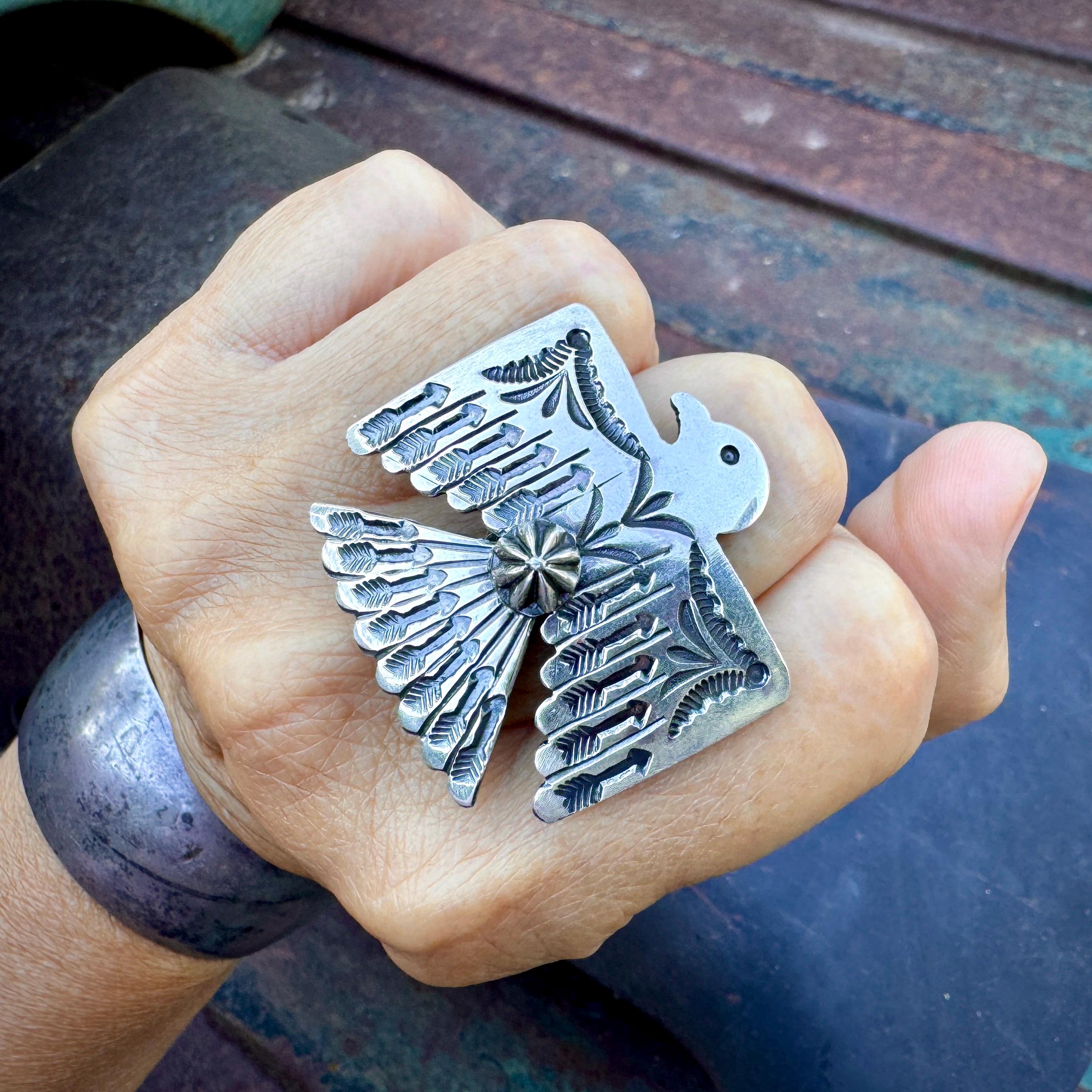 Navajo Sunshine Reeves Sterling Silver Thunderbird Ring Approx