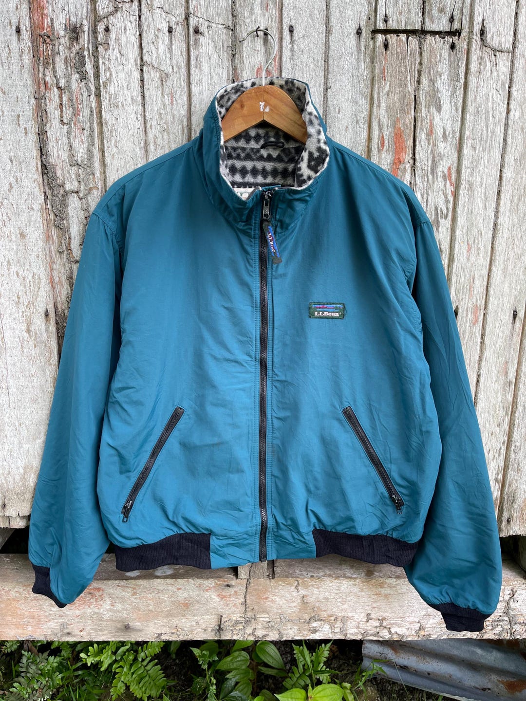 Vintage L.L. Bean Teal Warm-up Jacket – Fleece Lined 90s Outerwear