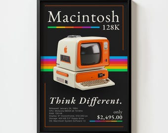 Apple Personal Computers Rainbow Logo Print, MAC Think Different