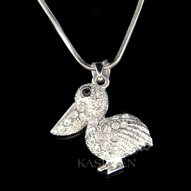 スワロフスキークリスタルペリカンネックレス水鳥海オーシャンビーチ