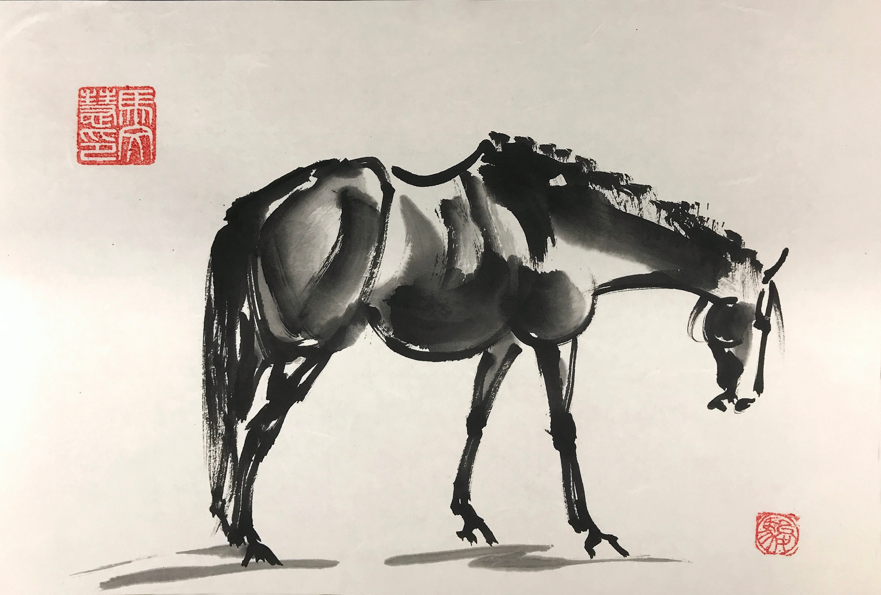 オリジナルの馬の芸術 中国の馬の絵 中国の筆絵 インク 馬のスケッチ