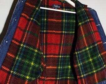 Vintage 90s Polo Ralph Lauren Denim Jacket Plaid Lining Made in