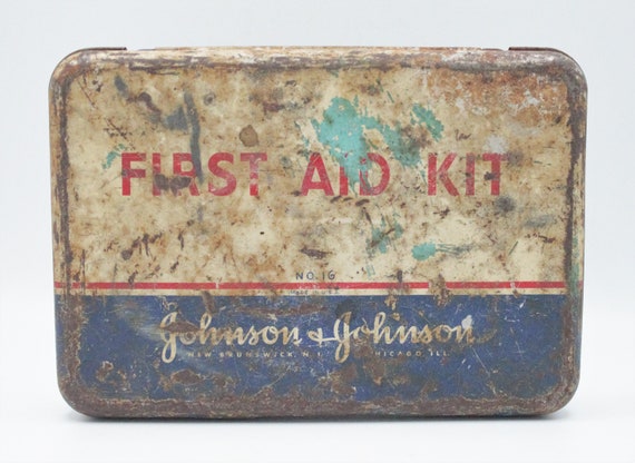 Vintage First Aid Kit Metal Box Johnson & Johnson Kit No.16 Supply
