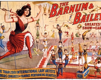 アンティークサーカスポスター：ヴィンテージ女性空中ブランコ芸人