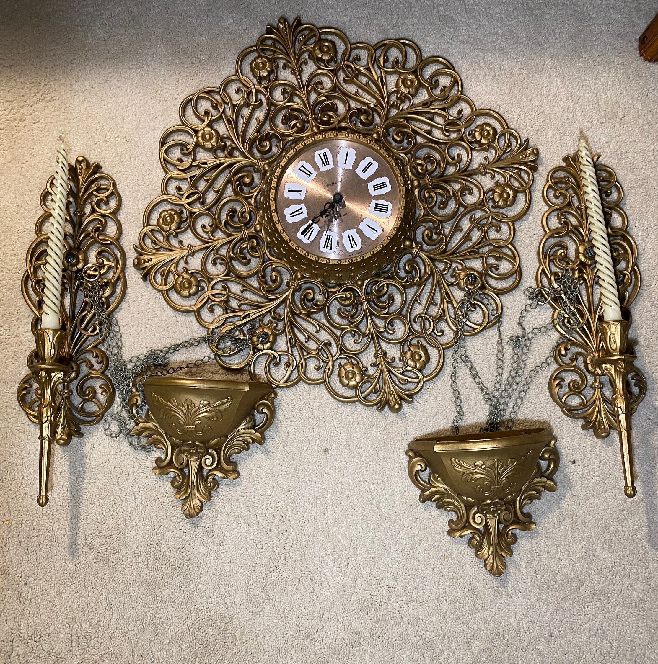 Mid-century Starburst Clock MCM New Haven FULL Set Candle Holders