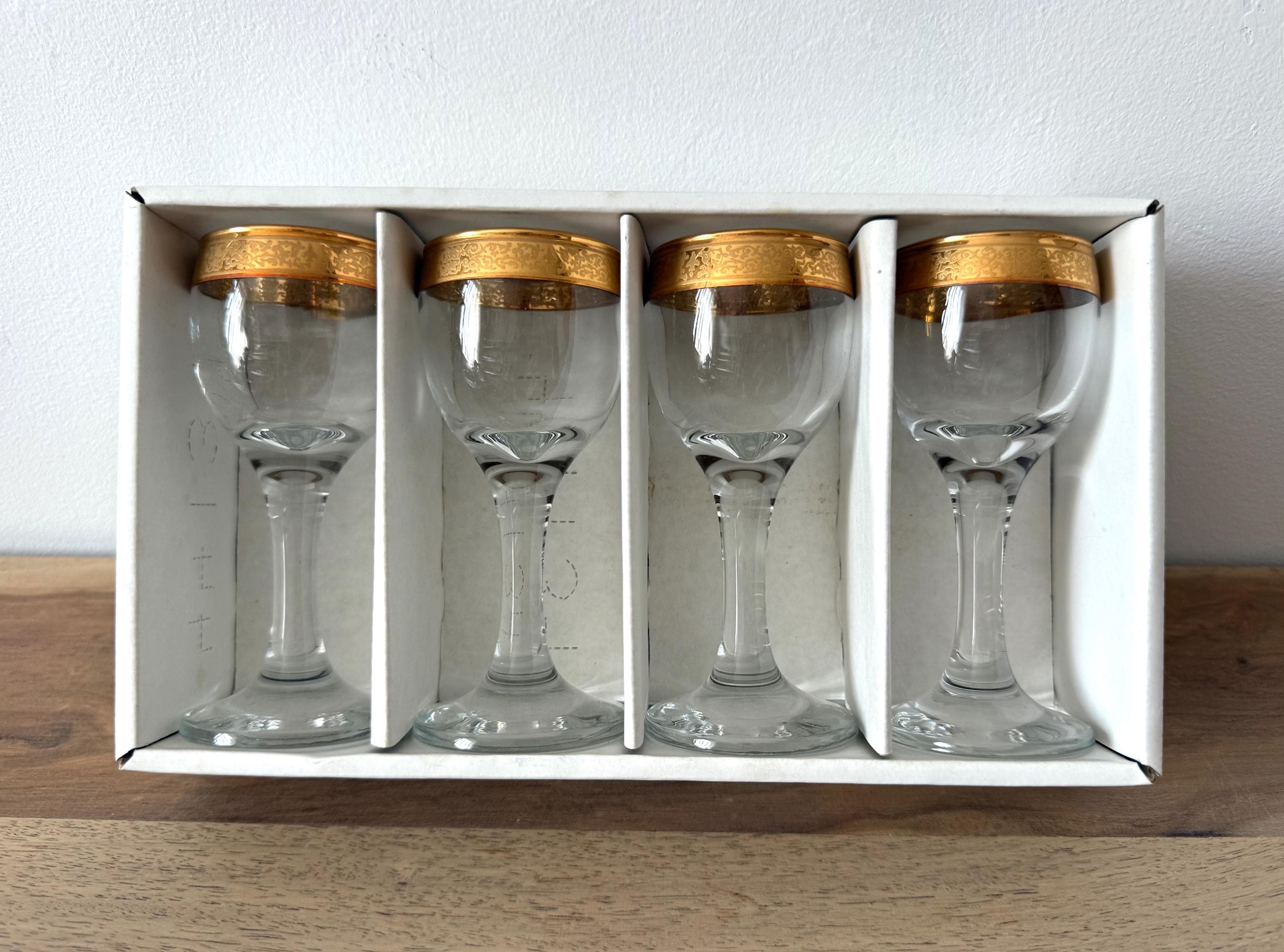 Vintage Imperial Crystal Cordial Glasses – 24k Gold Hand Decorated