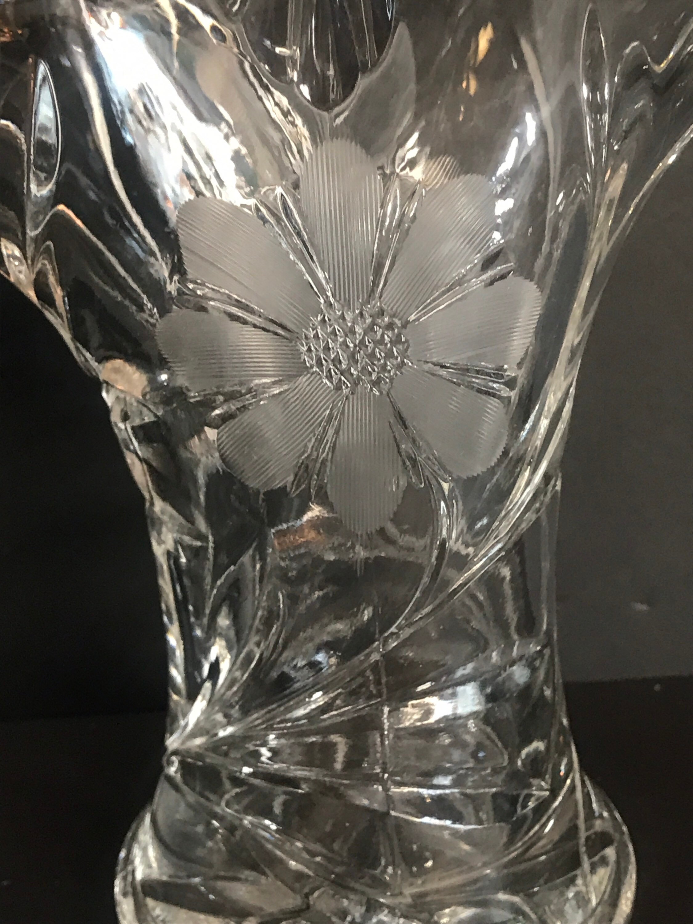 Vintage, Duncan & Miller Glass Flower, Elegant Basket With Etched