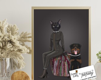エロティックアート - 黒猫とロットワイラー - ボンデージ装飾 BDSM
