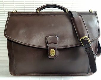 Authentic COACH Dark Brown Genuine Leather Flap Briefcase Cross