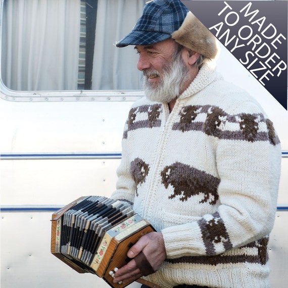 Custom Cowichan Sweater, Mary Maxim Buffalo Handmade Cardigan