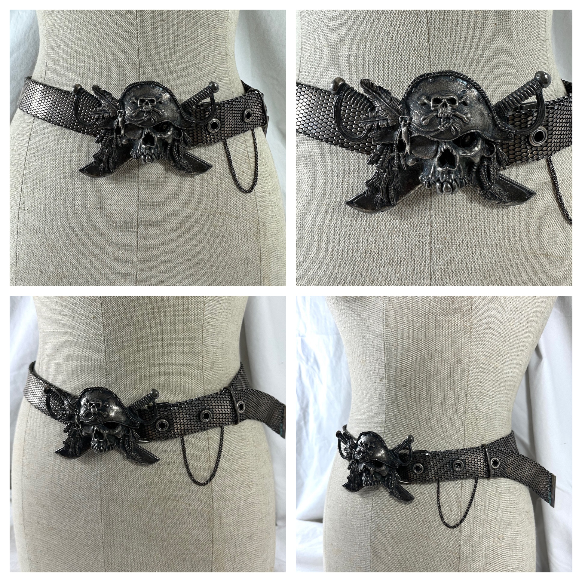 Genuine Vintage UGO CACCIATORI Sterling Skull Pirate Belt Unisex