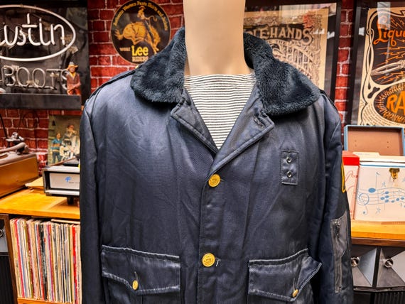 90's Police Security State Trooper Blue Quilted Lining Jacket Size