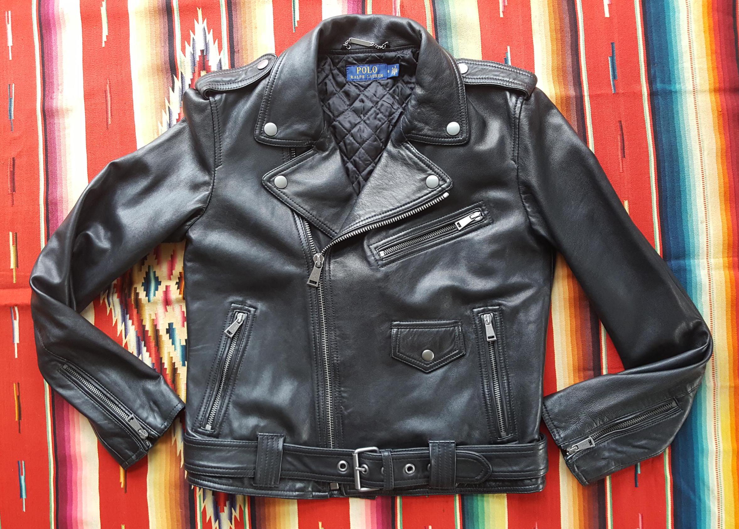 SUPPLE Ralph Lauren Leather Jacket Black Moto Biker POLO