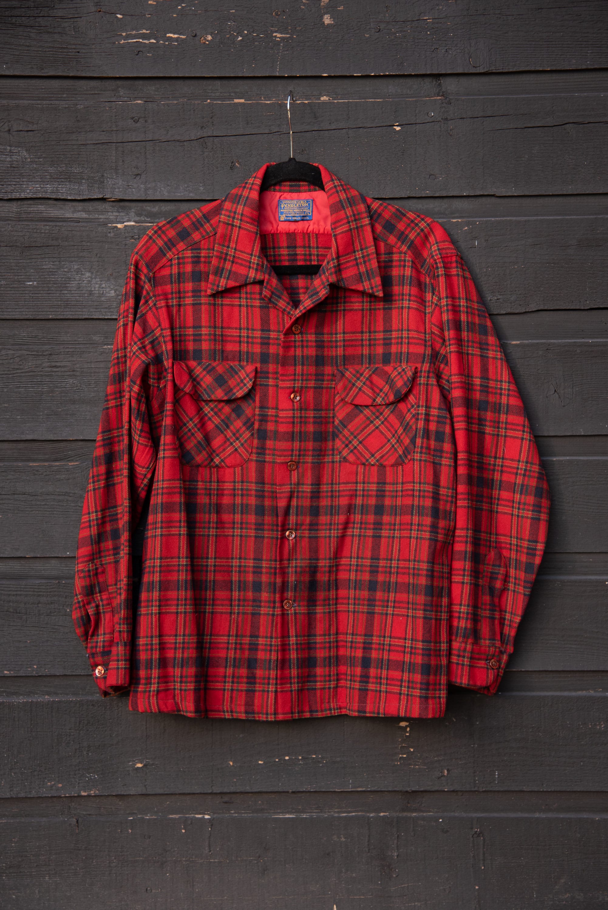 60s 70s PENDLETON Board Shirt, Vintage Wool Plaid Shirt, Red