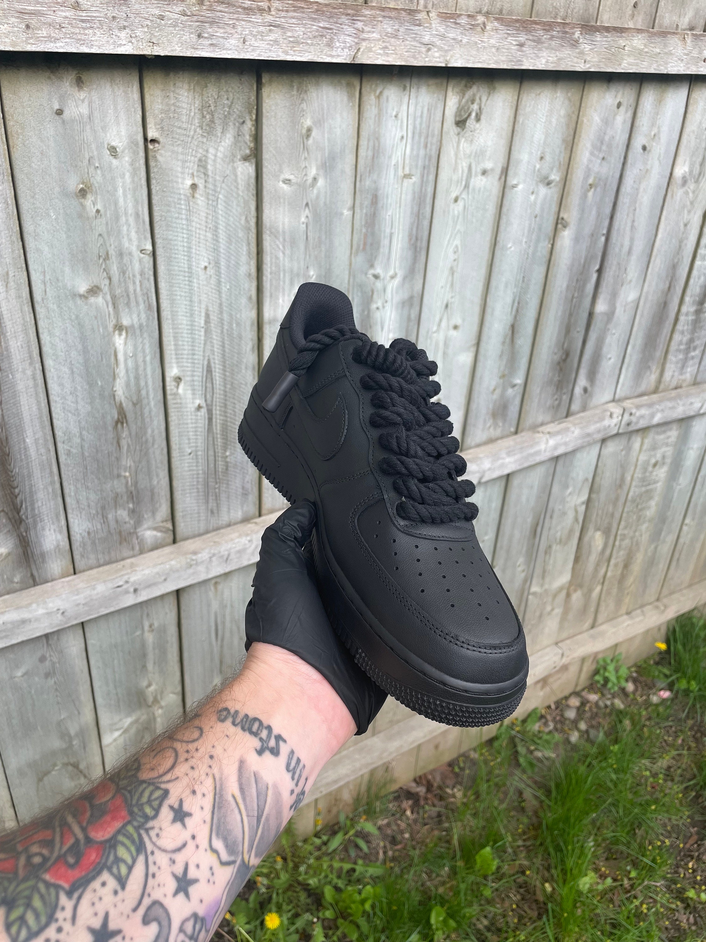 Custom Black Nike Air Force 1 '07| Black Air Force 1 With Rope