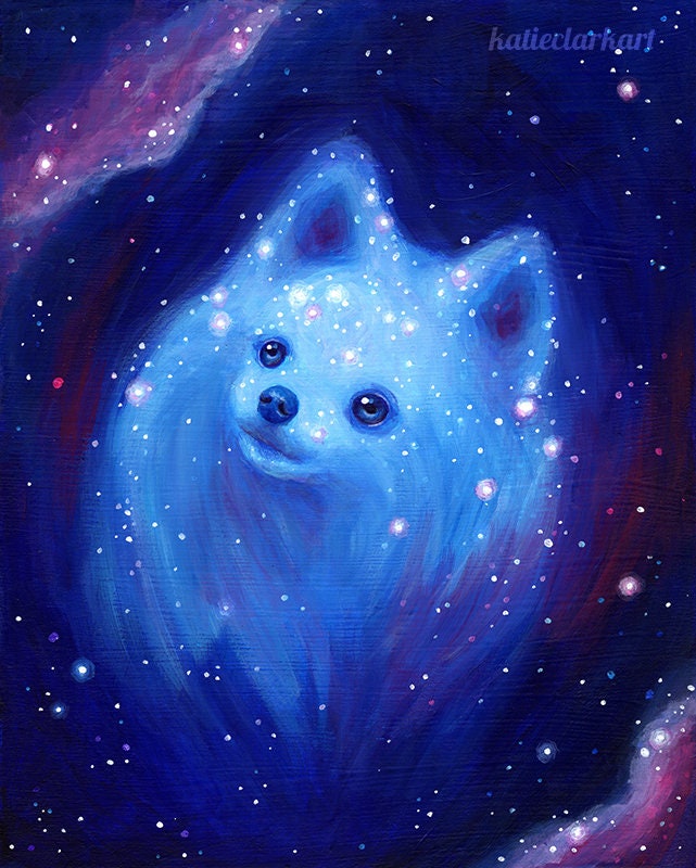 Galaxy Pomeranian Art Print - Blue Dog Painting Pet Portrait
