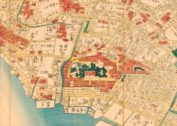 Tokyo Map 1860, Vintage Map of Tokyo, Japan in High Resolution