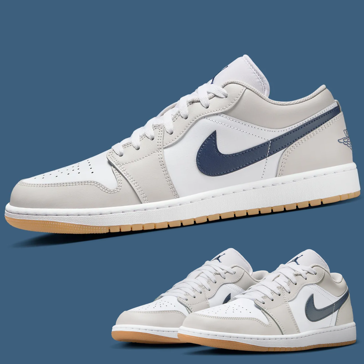 Nike Air Jordan 1 Low Shoes White Midnight Navy Gum 553558-146