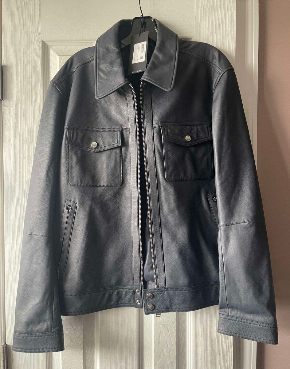 HUGO BOSS Leather 404 Dark Blue Jacket with tags BMB 011 Size 40R