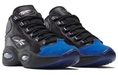 Mens Reebok Question Mid Basketball Shoes Sneakers Black Blue