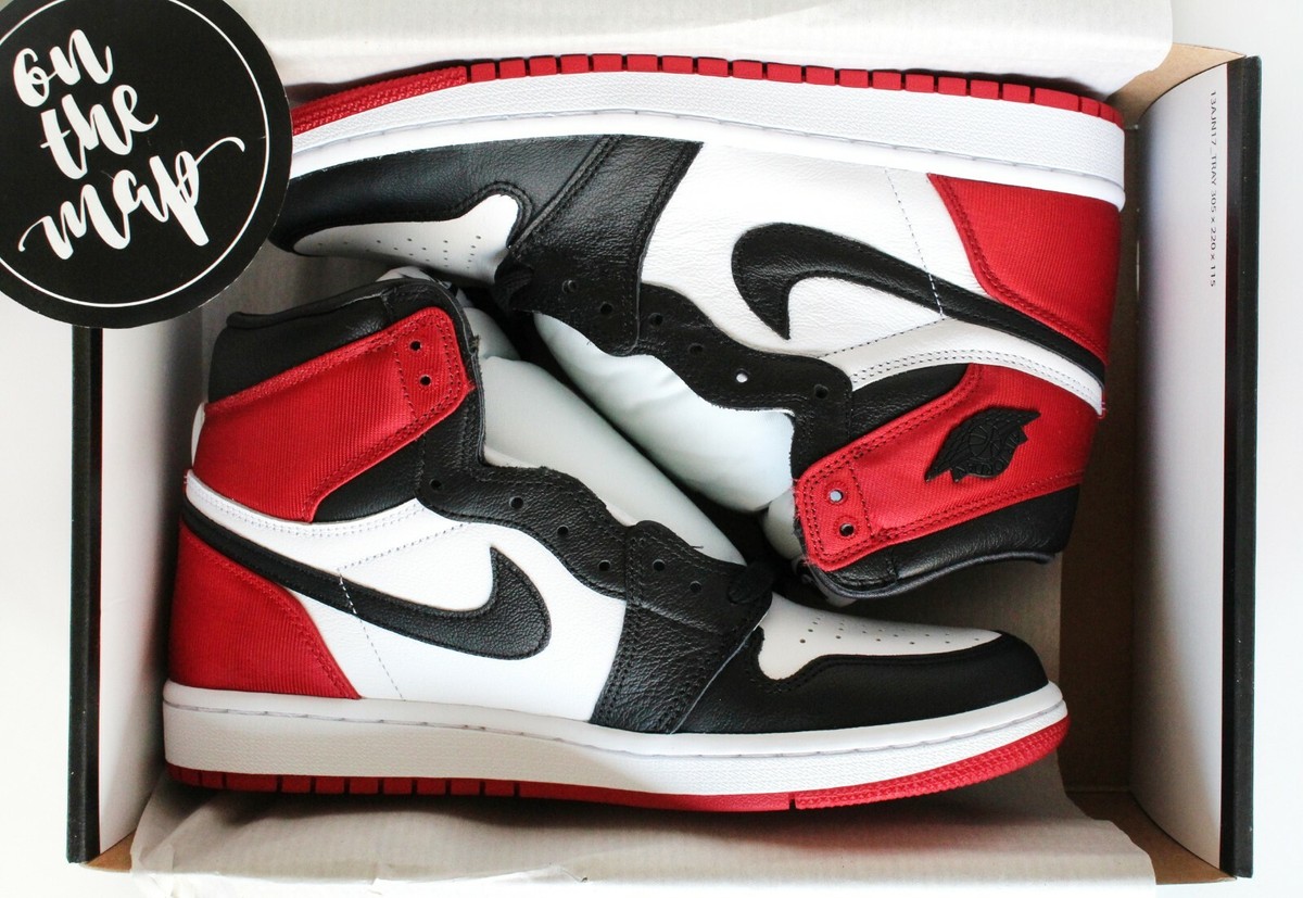 Nike Air Jordan 1 Retro High OG W Satin Black Toe Red UK 3 4 5 6 7