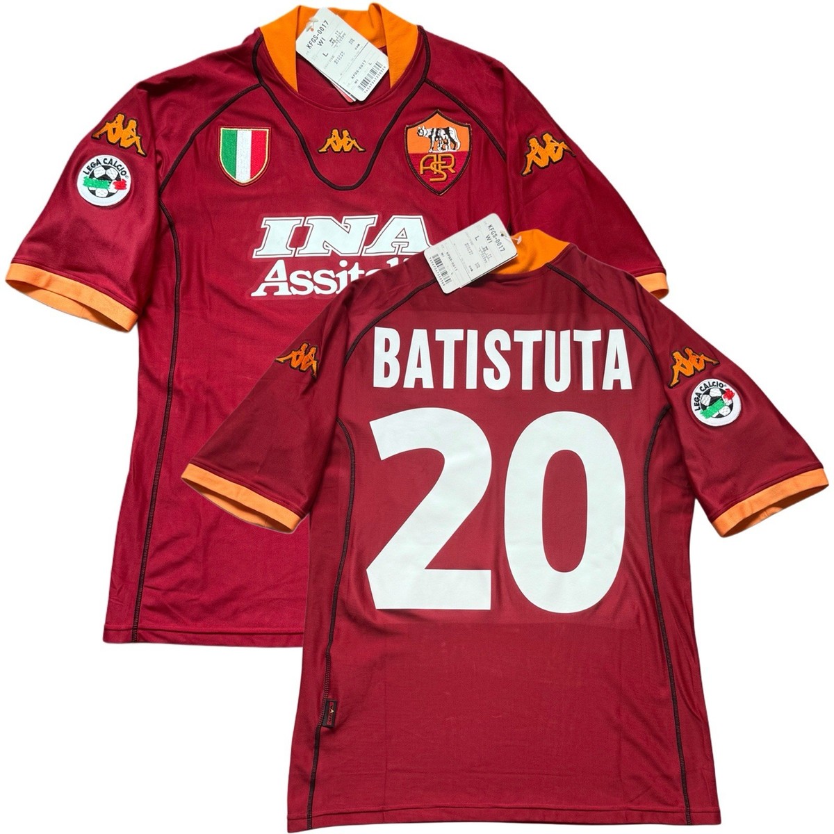2001/02 AS Roma Home Jersey #20 Batistuta Large Kappa Authentic