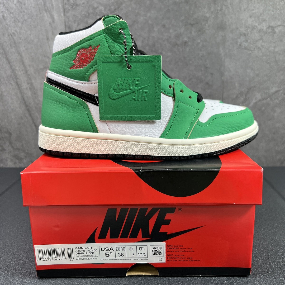 Air Jordan 1 Retro High OG Lucky Green Size 5.5 Womens White Green
