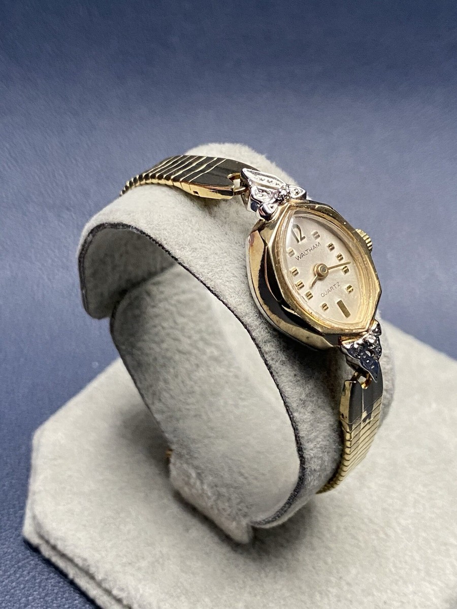 Vintage Waltham Ladies Crystal Gold Tone Analog Quartz Watch