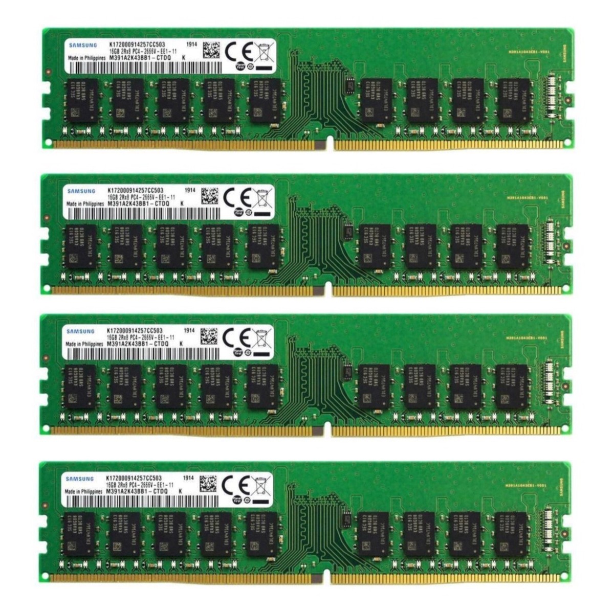 Samsung 64GB (4X 16GB) DDR4 2666MHz PC4-21300 ECC Registered