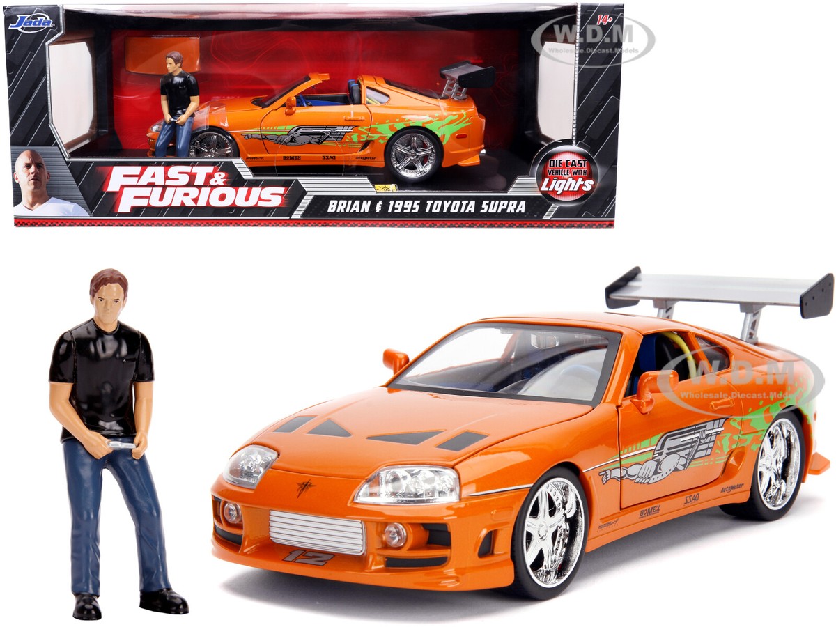 1995 TOYOTA SUPRA ORANGE W/LIGHTS & BRIAN FIGURE FAST & FURIOUS 1