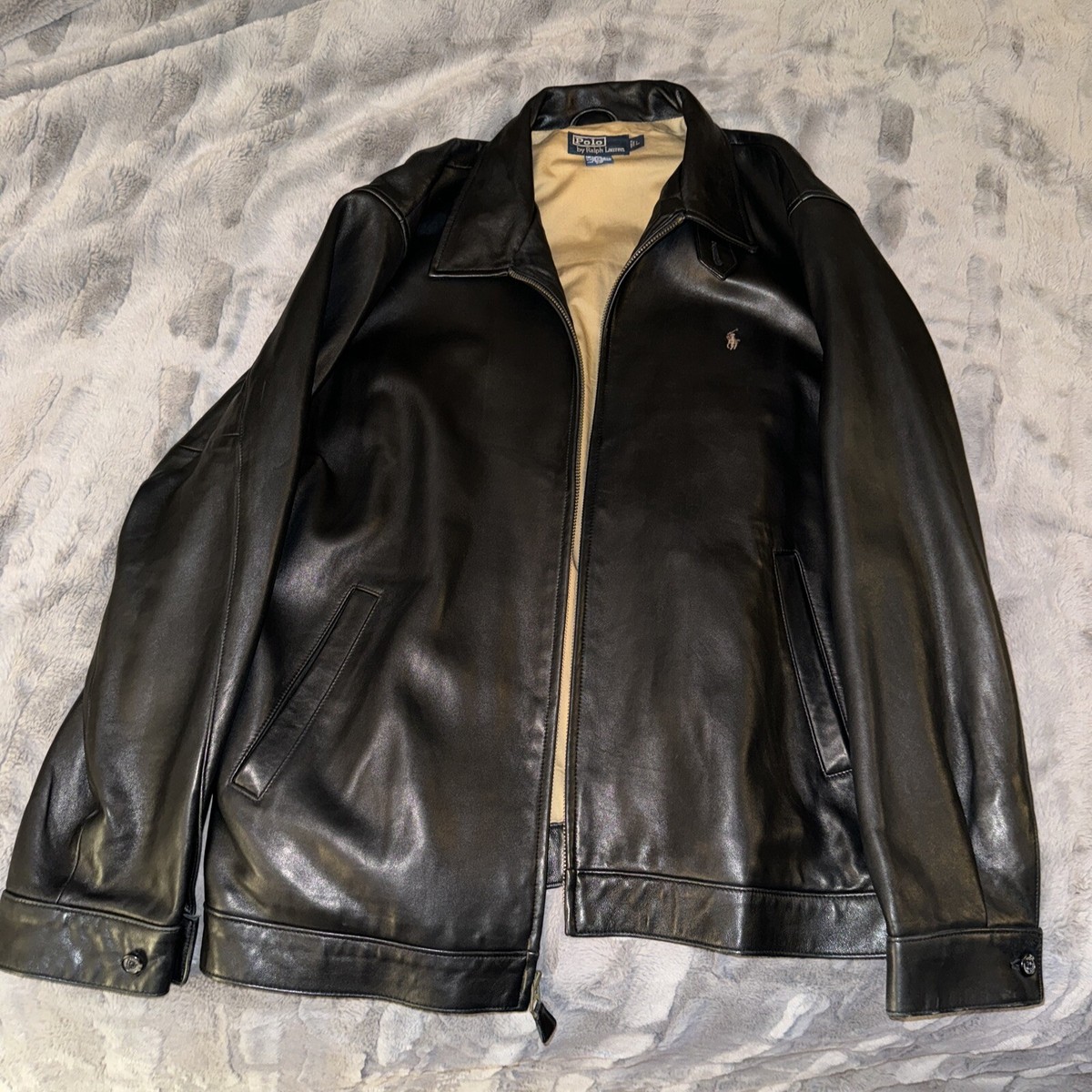 Polo Ralph Lauren 100% Genuine Leather Jacket Size L Large Black
