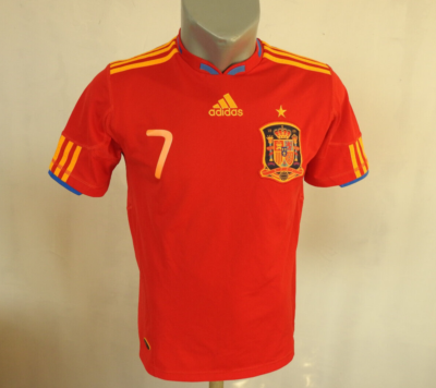 Spain 2010 Home Jersey #7 David Villa Adidas Red Shirt Size Boys L
