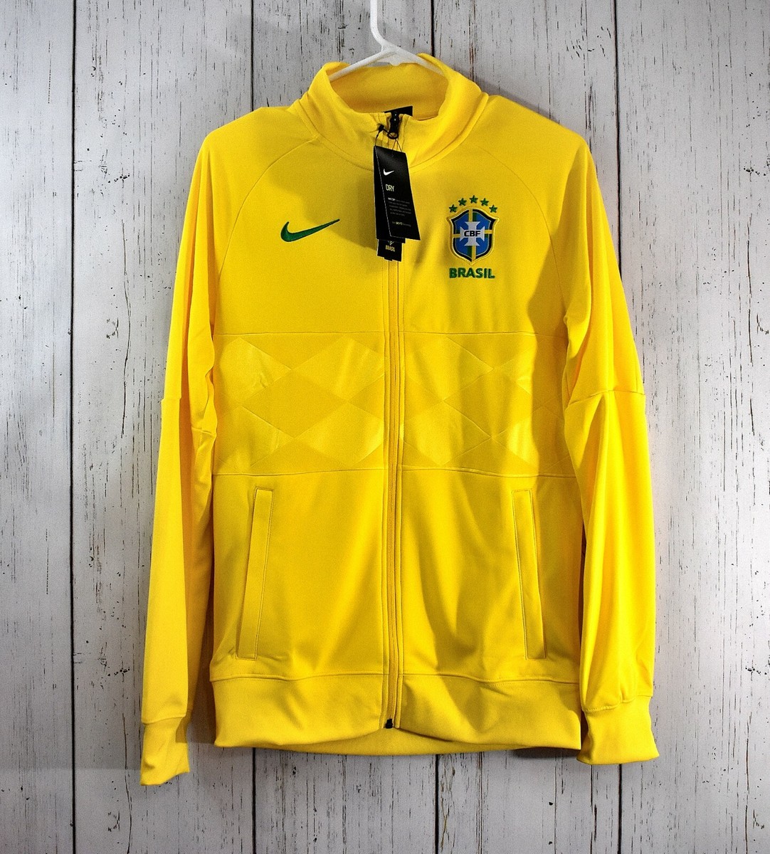 Nike Track Jacket Men's SMALL Yellow Brazil 2020 Anthem Soccer