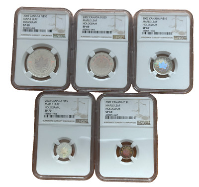 Canada 2002 Platinum 1.9 oz Full Maple Leaf Hologram 5 Coin Set