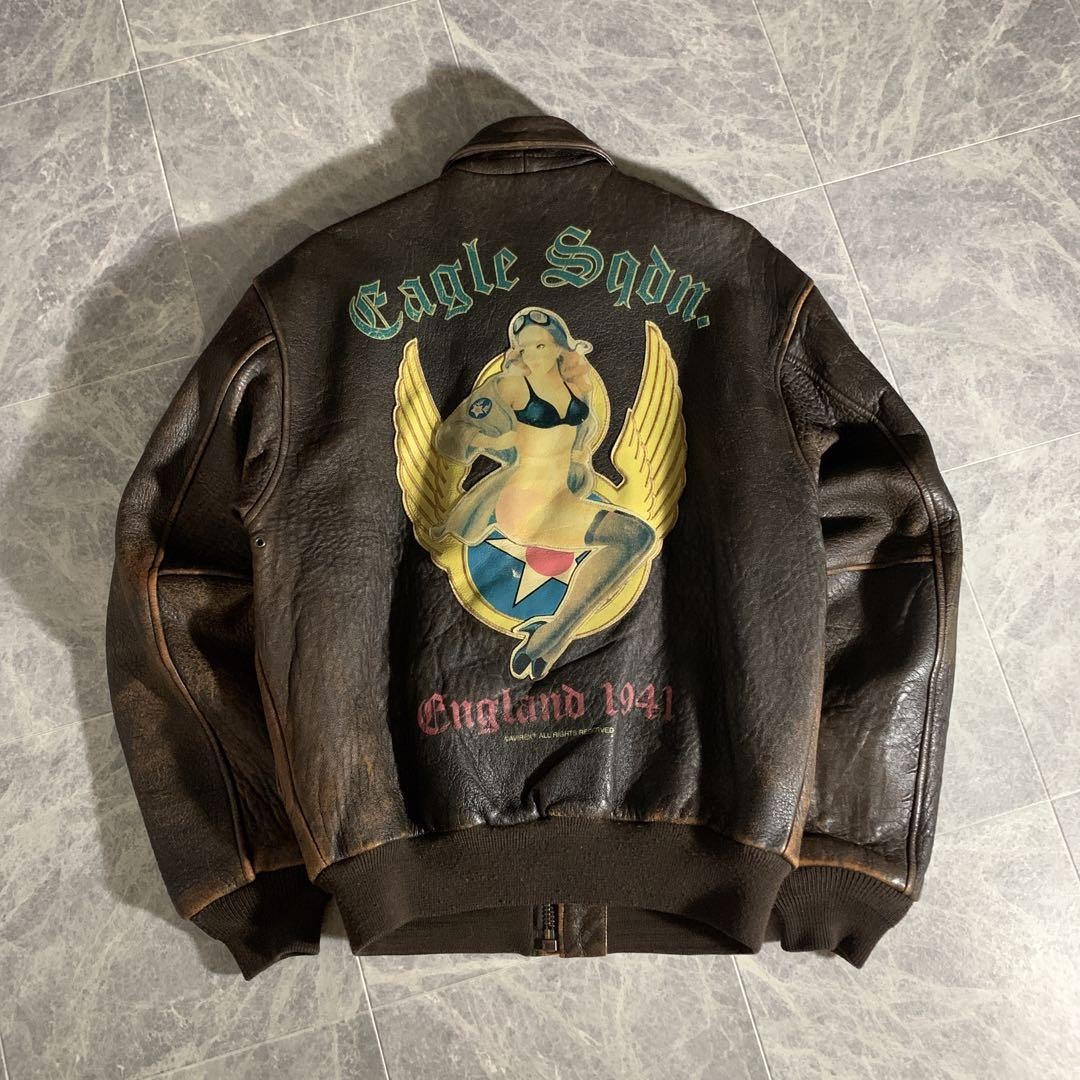 AVIREX Type A-2 Flight Jacket Brown Leather Military Pinup Girl