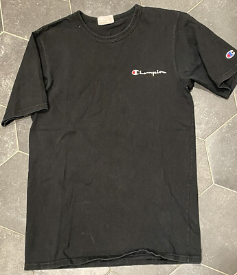 VINTAGE 90s Champion Logo Black Single Stitch T-shirt Size Medium