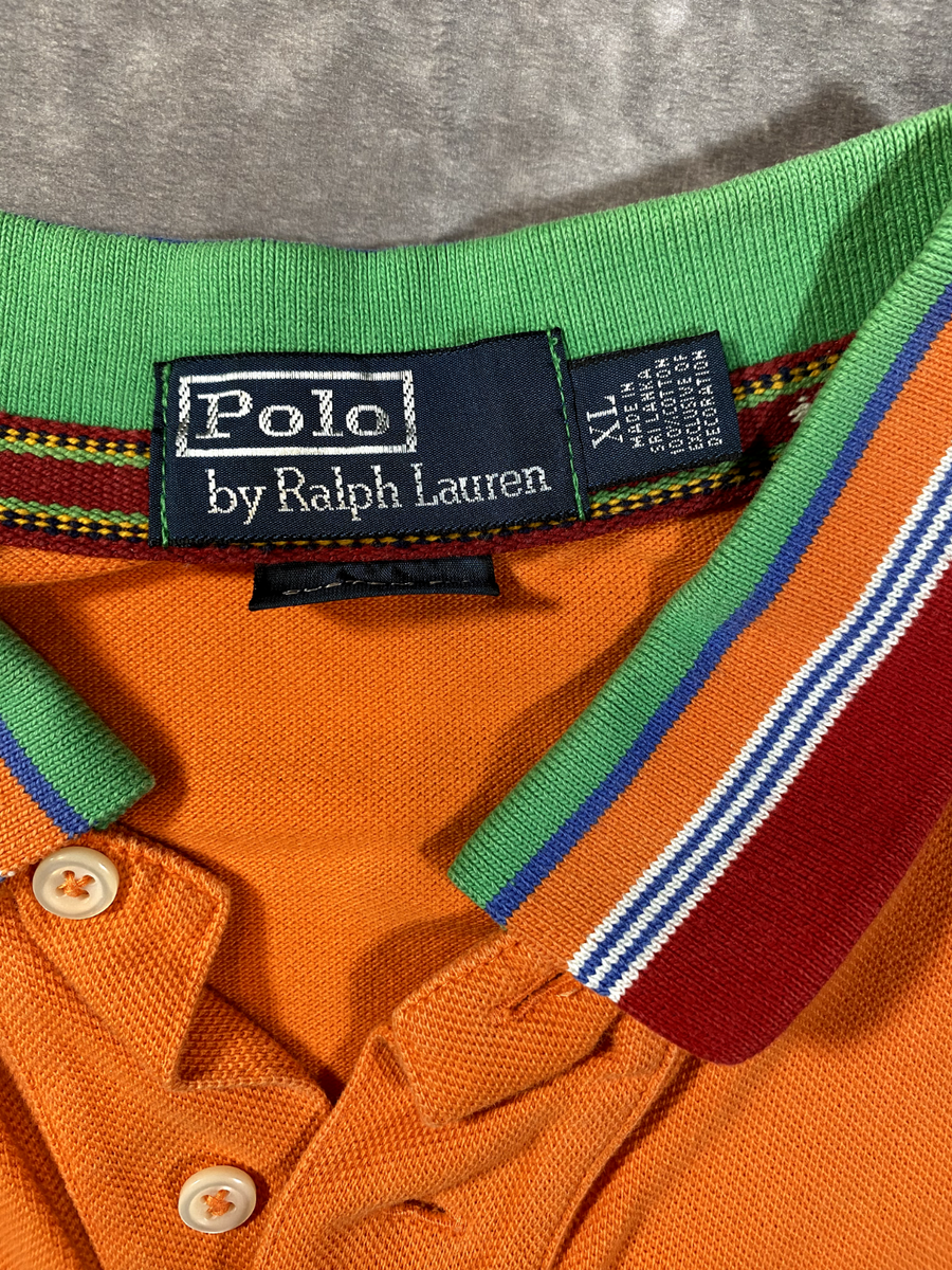 Polo Ralph Lauren Polo Shirt VTG 80s 90s Orange with Green Red
