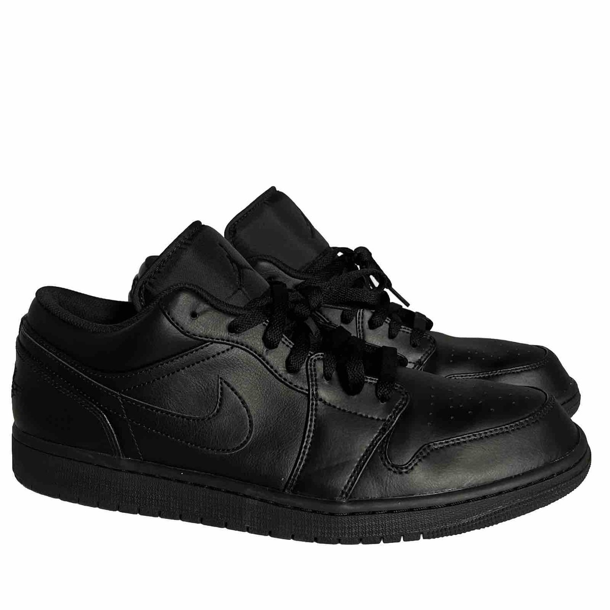 Nike Air Jordan 1 Low Shoes Triple Black 553558-093 Men's Slightly