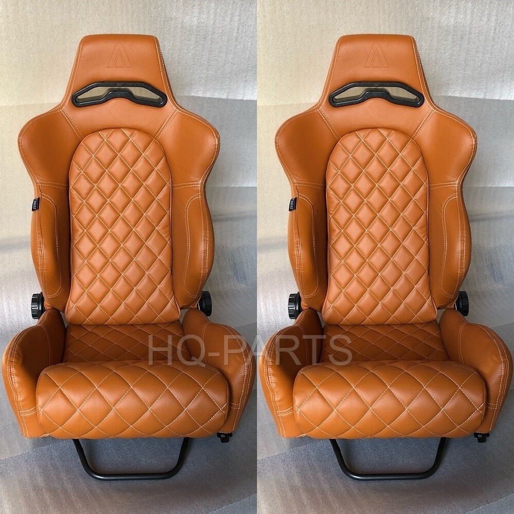 2 X TANAKA TAN PVC LEATHER RACING SEATS RECLINABLE + DIAMOND