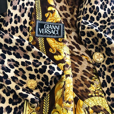 GIANNI VERSACE corset Leopard silk blazer w/ bow application size